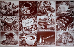 фото Фартук-панно Грейс Кофейный набор Cепия (1002*602*4 мм)