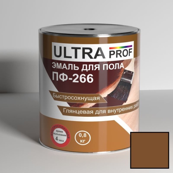 фото Эмаль для деревянного пола UltraProf ПФ-266 Желто-коричневая (0,8 кг)