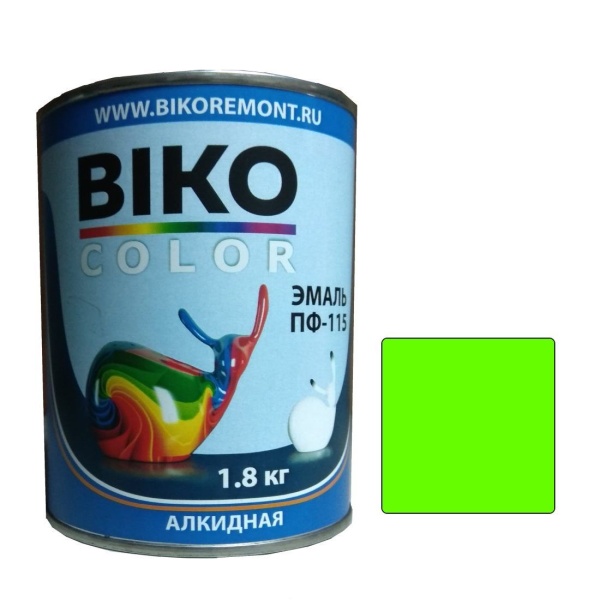 фото Эмаль универсальная Biko Color ПФ-115 Ярко-зелёная (1,8 кг)
