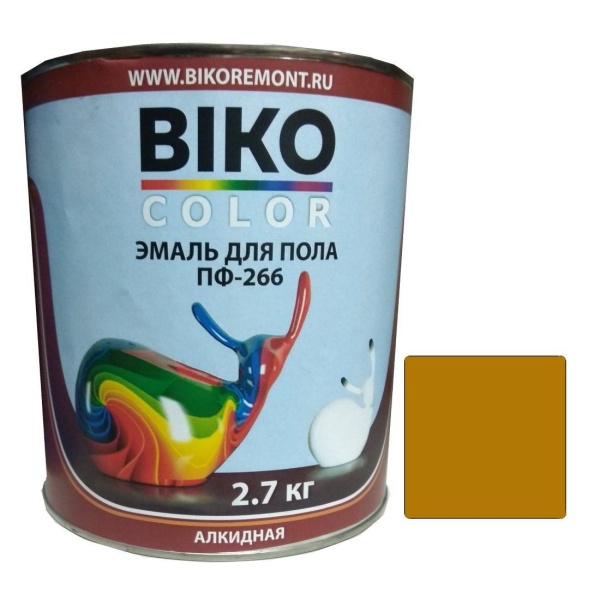 фото Эмаль для деревянного пола Biko Color ПФ-266 Золотисто-коричневая (2,7кг)