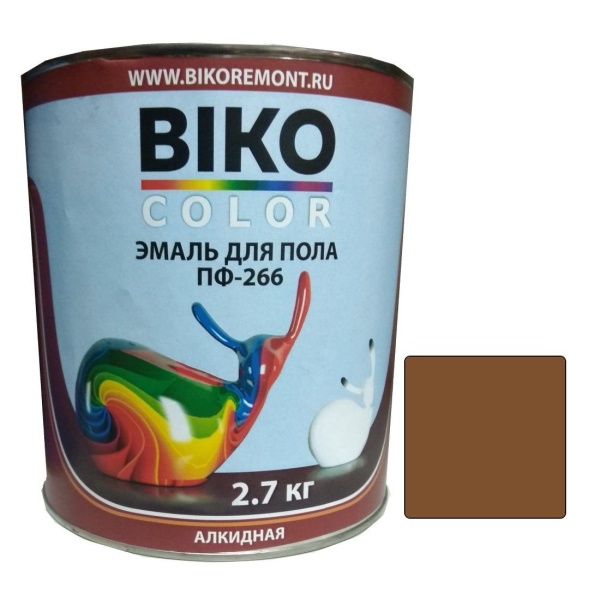 фото Эмаль для деревянного пола Biko Color ПФ-266 Желто-коричневая (0,8 кг)